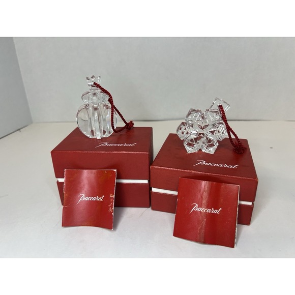 Lot 2 Exquisite BACCARAT Art Crystal 3D NOEL snowflake & Christmas Tree ORNAMENT